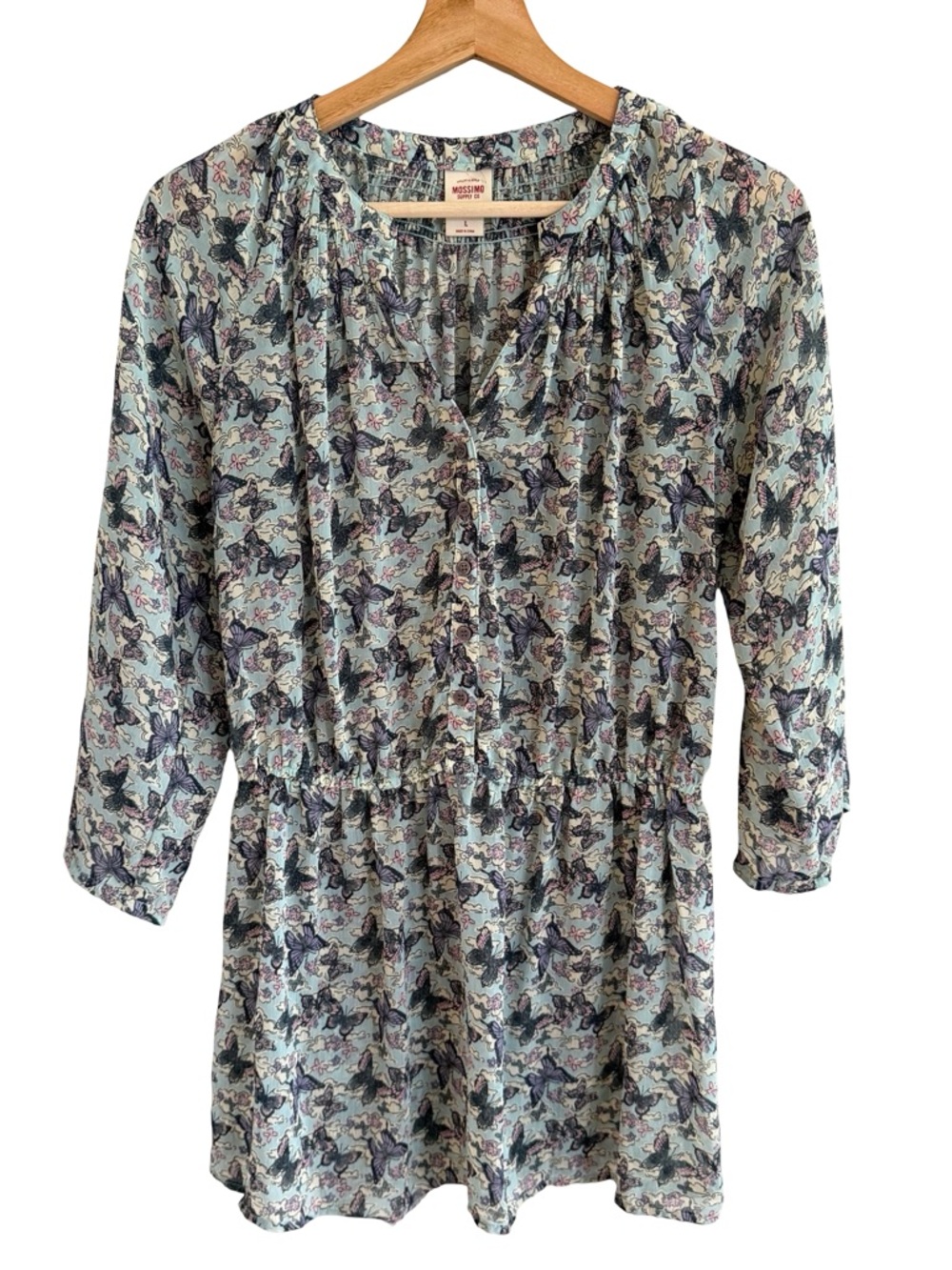 Mossimo Womens Sheer Butterfly Popover Top Size L Boho Cottage Flowy Whimsical